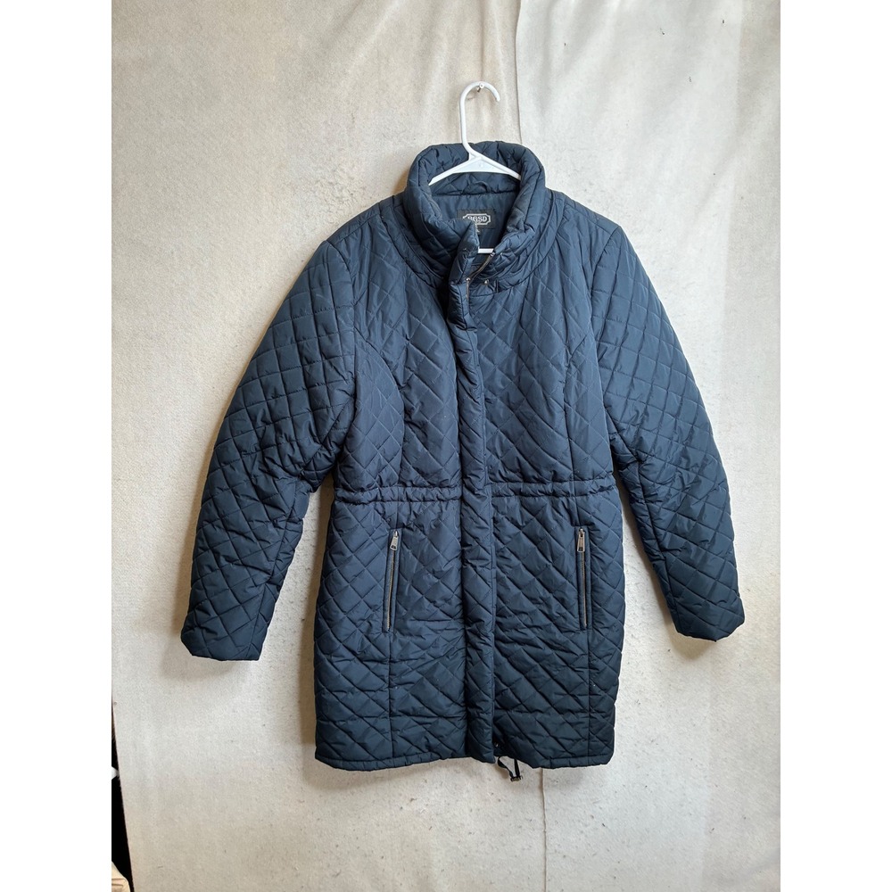 BGSD Womens Navy Blue Diamond Quilted Mid Length Parka Jacket XL